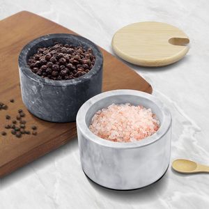 Pot à sel et poivre, décoration de cuisine sophistiquée, porte-épices en marbre, rangement élégant pour sel et poivre, décoration de cuisine en marbre, élégant - Product Image 1
