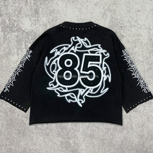เสื้อยืดดีไซน์เนอร์สไตล์วินเทจสตรีทแวร์ พิมพ์ลายกราฟิก ผ้าฝ้าย 100% เสื้อยืดแขนยาวประดับเพชรเทียม - Product Image 2