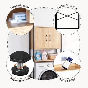 Mobile da Bagno con Finitura Effetto Legno in MDF Melaminico, Tubo Quadrato 64,5*30*171cm, Doppia Porta e Un Ripiano - Product Image 2