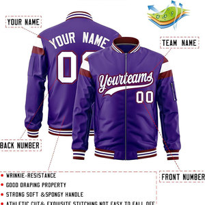 Chaqueta Varsity Morada para Hombre, Corte Regular, Cuello Alto, Cierre de Cremallera, Lona Ecológica, Estilo Casual, Ropa de Invierno, Servicio OEM - Product Image 3