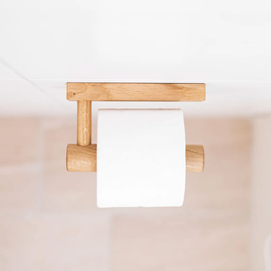 Porte-rouleau de papier toilette en bois, style rustique moderne, à fixer au mur, avec étagère et rangement pour la salle de bain - Product Image 6