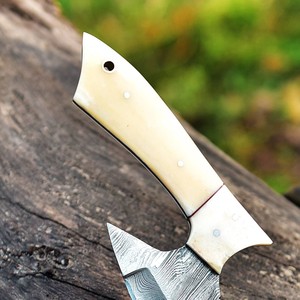 Handmade Ullu <b>Knife</b> in Damascus Steel Bone Handle Leather Sheath Eco-Friendly Ambidextrous Modern Dishwasher <b>Safe</b> - Product Image 2