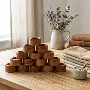 Anillos de Servilleta Redondos Elegantes Hechos a Mano con Madera de Acacia, Decoración de Mesa para Cenas y Fiestas - Product Image 6
