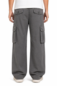 Pantalones Cargo Gris Carbón para Hombre, de Pierna Ancha, Estilo Minimalista, Corte Relajado, Diseño Limpio, con Múltiples Bolsillos - Product Image 3
