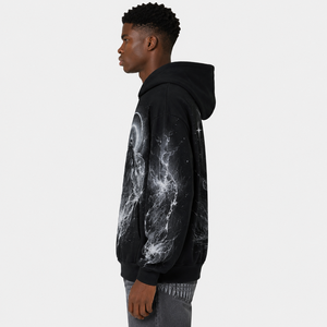 Blouson Bomber Noir à Capuche pour Homme, Imprimé 3D Cosmique, Tissu PU Coupe-Vent, Col Rond, Fermeture Éclair Avant, Coupe Ample, Décontracté Printemps - Product Image 2