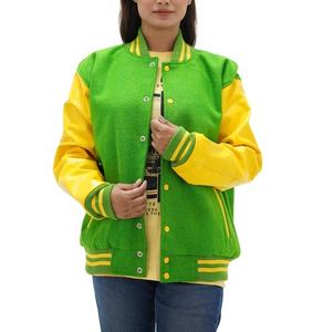 Veste universitaire d'hiver en laine de haute qualité pour femme, respirante, écologique, avec broderie, tricotée, tissée, manches en cuir et lin, vente en gros - Product Image 2