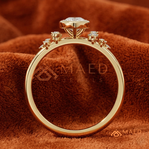 Luxury 14K Gold Pear Shape Diamond Simulant Ring | Modern Bezel Teardrop Engagement Ring | Cluster Side <b>Stone</b> Wedding Band | - Product Image 3