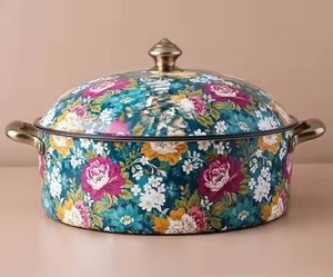 Olla árabe para guisos, color azul marino oscuro, con diseño floral vintage, para servir y mantener la comida caliente, ideal para regalos de Eid y uso en la mesa. - Product Image 5