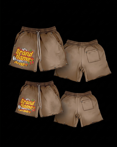 Shorts femme en molleton de coton premium 320 GSM, lavage acide, rouge, avec empiècements latéraux contrastants, impression sérigraphique, broderie, patch, logo personnalisé. - Product Image 3