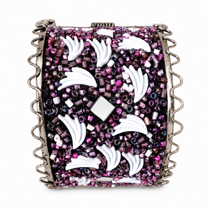 Handmade Purple <b>Beaded</b> Metal Cuff Bracelet Mirror Work Bohemian Tribal Adjustable Statement Fashion Jewelry for Women - Product Image 1