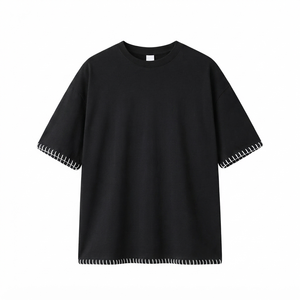 Camiseta de punto lisa de manga corta para hombre, estilo boxy, 240g, con ribete cosido a mano, Sorona, estilo urbano, personalizada y nueva. - Product Image 3