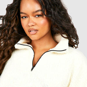 Sweat à capuche oversize épais 100 % polyester de haute qualité, style streetwear, avec demi-fermeture éclair, imprimé personnalisé, pour femme, col montant - Product Image 5