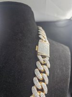 Chaîne cubaine bicolore entièrement pavée de moissanite micro-pavée en argent 925 plaqué rhodium, chaîne épaisse, bijoux hip-hop pour rappeurs