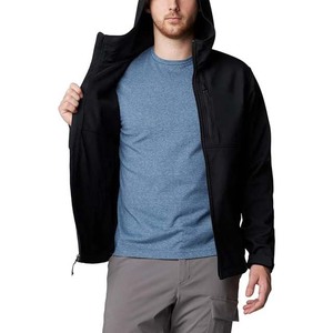 Veste en polaire à capuche noire pour homme, coupe régulière, fermeture éclair, couleur unie, coupe-vent, vêtements d'hiver, coque en polyester, style décontracté - Product Image 4