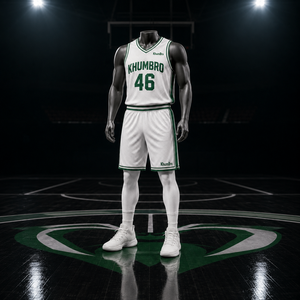 KhumBro Basketball Jersey Set Men White Green Sublimated V-Neck Tank Top Shorts Breathable Mesh <b>Athletic</b> Uniform Adult - Product Image 2