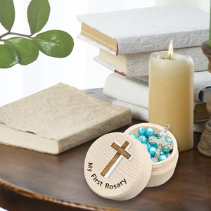 Caja de Recuerdo de Madera para el Primer Rosario con Diseño de Cruz para Primera Comunión, Bautizo, Regalo Religioso Católico - Product Image 6