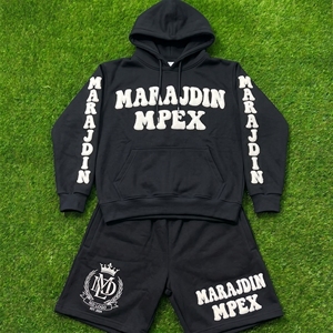 Conjuntos de Sudadera con Capucha y Pantalones Cortos para Hombre con Bordado de Parche de Chenilla Personalizado, Venta al por Mayor, Chándal de Forro Polar Grueso, Ropa Deportiva Urbana, Trajes Jogger de 2 Piezas - Product Image 1