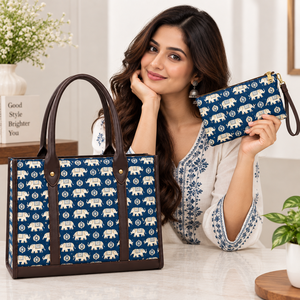 Ensemble de sacs fourre-tout en coton à imprimé éléphant tendance avec fermeture ouverte, grande capacité, design pliable pour le shopping et les voyages - Product Image 2