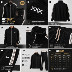 Conjunto de Sudadera con Capucha y Pantalones Largos para Hombre, con Cuello Alto y Ribete a Rayas, Traje Deportivo Informal - Product Image 5