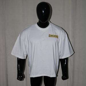 T-shirt blanc à manches courtes pour homme SOLACE, col rond, coupe classique, jersey de coton, streetwear décontracté, impression de logo sur le devant, fils fins - Product Image 1