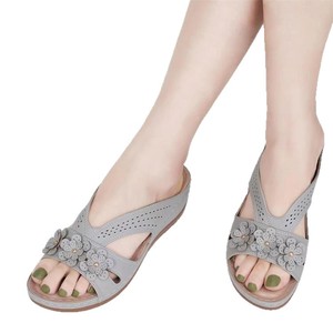 Retro Floral Design Sexy Women's Casual Slip-On High Top Slide Slippers Wedge <b>Heel</b> Beach Sandals Plus Size Peep <b>Toe</b> Fashion - Product Image 5