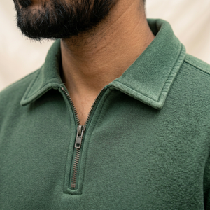 Sweat-shirt à col zippé vert pour homme, coupe classique, couleur unie, col rabattu, style streetwear décontracté, tissu polaire, 100% coton - Product Image 4