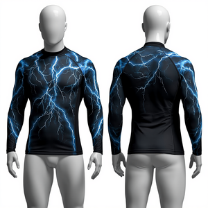 Maillot de bain à manches longues pour homme - Motif tribal imprimé numériquement, respirant, écologique, polyester/nylon, séchage rapide - Product Image 1