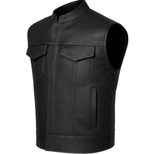 Gilet moto en cuir véritable respirant pour homme avec fermeture boutonnée dissimulée, ceinture à la taille, couleur unie, vêtement d'extérieur décontracté pour l'automne et l'hiver - Product Image 3