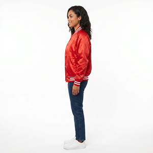 Custom Orange Satin Casual <b>Summer</b> Stand Windproof Breathable Varsity <b>Jacket</b> Wholesale 100% Polyester Unisex for Streetwear Brand - Product Image 4