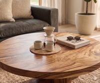 Table basse ronde de luxe moderne en bois de Suar massif, design à bord naturel, pour salon, hôtel, villa, hall d'entrée