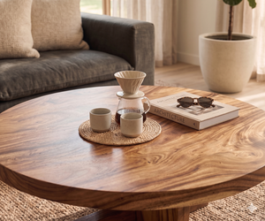 Table basse ronde de luxe moderne en bois de Suar massif, design à bord naturel, pour salon, hôtel, villa, hall d'entrée - Product Image 2