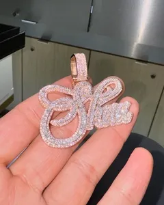 สร้อยคอจี้เพชรโมอิสซาไนต์แบบสั่งทำสำหรับผู้หญิง เงินแท้ 925 ชุบทองคำสีกุหลาบ ตัวอักษรแบบไอซ์ สไตล์ฮิปฮอป เครื่องประดับเพชร - Product Image 2