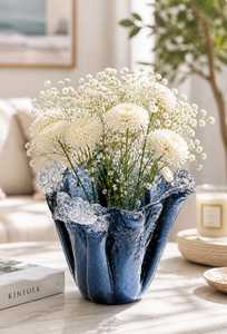 Midnight Blue Resin Flower <b>Vase</b> or Bowl – Glass Infused Sculptural Art Home Decor - Product Image 5
