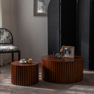 Round Wood <b>Coffee</b> <b>Table</b> for <b>Small</b> Space Apartments Living Room No Assembly Required - Product Image 2