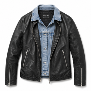 เสื้อแจ็คเก็ตหนังสำหรับผู้ชายทรงปกติจาก Furat Leathers รุ่น Biker ป้องกันลม ระบายอากาศได้ดี ปิดด้วยซิป |   หนังคุณภาพสูง OEM - Product Image 1