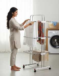 Glossy <b>Stainless</b> <b>Steel</b> Three Layer Chrome Plated Foldable Portable Multifunction Bathroom Laundry Stand Clothes Drying <b>Rack</b> - Product Image 3