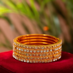 Women's Traditional Bridal Ethnic Fashion Gold Plated Crystal Stone <b>Bangles</b> <b>Set</b> 10575602MG_2.8 - Product Image 3