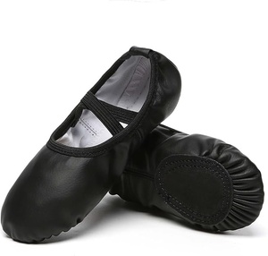 Soft Ballet Shoes Genuine Leather Upper Rubber Sole Flat <b>Heel</b> Women's Dance Shoes Elastic Strap - Product Image 4