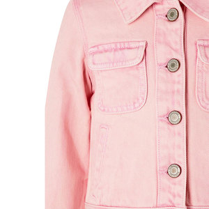 Pink Denim Blouson <b>Jacket</b> <b>Women</b> 100% Cotton Full Sleeve Button Front Solid Color Winter Casual Wear Short Length <b>Lightweight</b> - Product Image 6