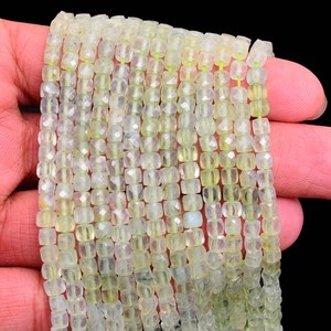 Cuentas facetadas de prehnita AAA+ de 4 mm, piedras preciosas semipreciosas de prehnita natural multicolor, cuentas sueltas elegantes en forma de caja 3D para la fabricación de joyas - Product Image 3