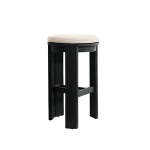 Contemporary Outdoor Bar <b>Stool</b> Solid Teak Premium Round Cushion Seat Fluted Wood Frame Durable Patio Seating for Hotel Bar - Product Image 5