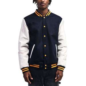 Men's Classic Letterman Jacket Varsity Style Stand Collar <b>Covered</b> <b>Button</b> Closure Breathable Quick Dry Cotton Polyester Casual - Product Image 1