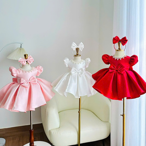 Vestido de Princesa de Satén de Lujo 48 Nhung Nguyen para Niñas, Vestido de Fiesta con Mangas Abullonadas y Lazo con Cuello de Cuentas OEM - Product Image 1