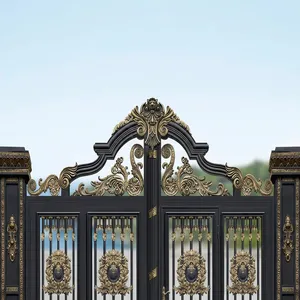Luxury Ornamental Iron Main Gate With Antique Gold Detailing Elegant Double Door Residential Entrance Security Gate - Product Image 2