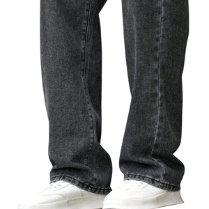 <b>Men's</b> Straight Leg Loose Fit Stonewashed Denim <b>Jeans</b> Mid Waist Solid Color Casual Cotton Pants Autumn Style - Product Image 4