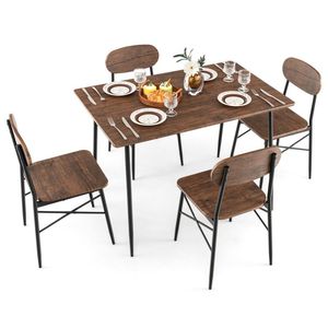 5-Piece Backrest Rectangular <b>Dining</b> <b>Table</b> <b>Set</b> with Metal Legs for Breakfast Nook - Product Image 3