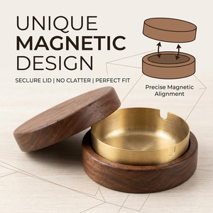 <b>Vintage</b> Customized Wooden and Metal <b>Ashtray</b> with Deep Bowl Smoking Holder for Cigarette Cigar Tabletop Decoration - Product Image 3