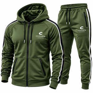 CHAMPS Men's Winter Sublimation Hooded Tracksuit Full <b>Zip</b> Jacket <b>Jogger</b> Set Sporty Athletic Wear Solid Color Breathable - Product Image 6