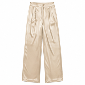 Pantalon large en toile taille haute pour femme, coupe droite, fermeture éclair, élégant et discret, idéal pour le bureau, les soirées et les occasions spéciales. - Product Image 1