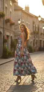 Robe de soirée élégante et luxueuse, tendance, à imprimé floral, en coton, moderne, avec des sequins, pour les fêtes et le quotidien - Product Image 3